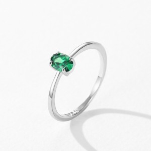 925 Sterling Silver Emerald Green Oval Solitaire Ring 70200357 925 Sterling Silver Emerald Green Oval Solitaire Ring 70200357