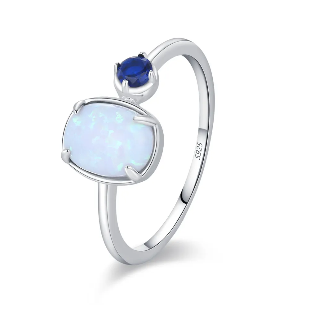 925 Sterling Silver Vintage Iridescent Blue Opal Ring 70200359