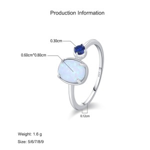 925 Sterling Silver Vintage Iridescent Blue Opal Ring 70200359