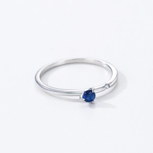 925 Sterling Silver Minimalist Sapphire Zircon Ring 70200360