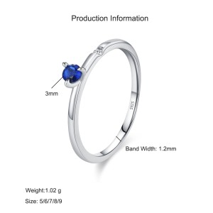 925 Sterling Silver Minimalist Sapphire Zircon Ring 70200360