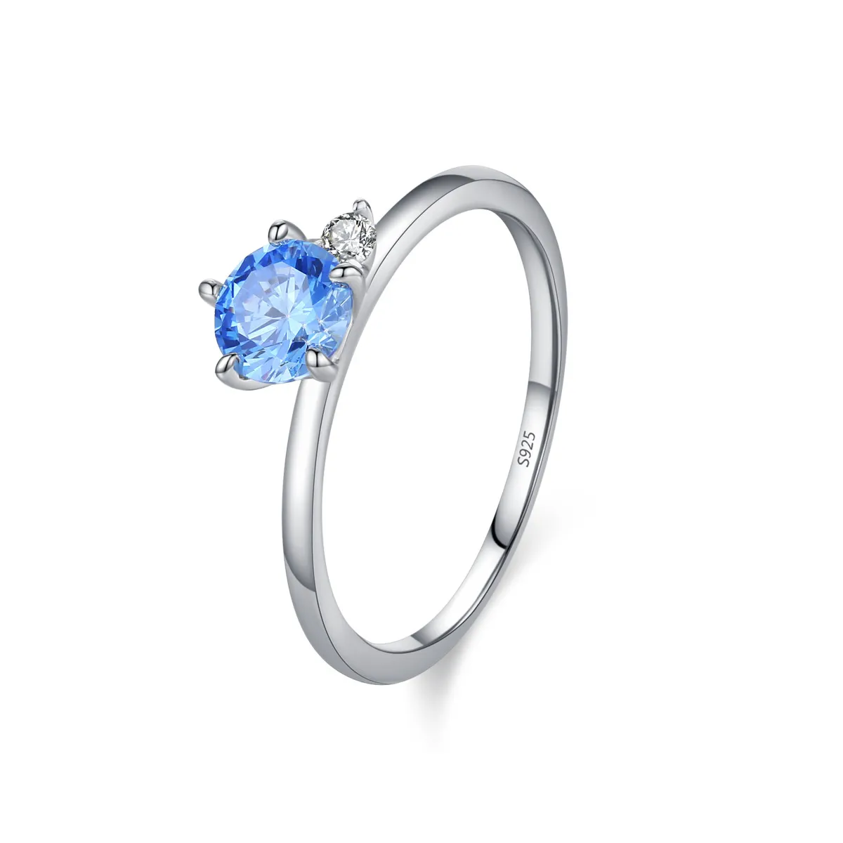 925 Sterling Silver Minimalist Aquamarine Blue Zircon Ring 70200362