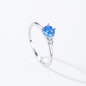 925 Sterling Silver Minimalist Aquamarine Blue Zircon Ring 70200362