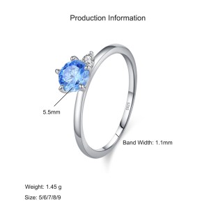 925 Sterling Silver Minimalist Aquamarine Blue Zircon Ring 70200362