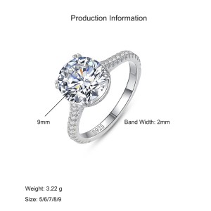 925 Sterling Silver 2 CT Four-Prong Zircon Ring 70200363