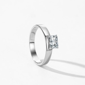 925 Sterling Silver Minimalist Solitaire Square Cut Zircon Ring 70200365