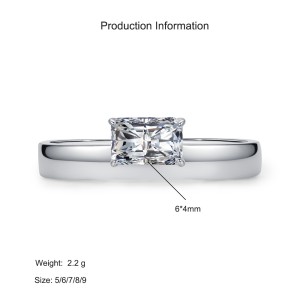 925 Sterling Silver Minimalist Solitaire Square Cut Zircon Ring 70200365