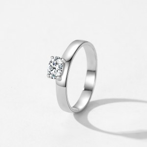 925 Sterling Silver Classic Minimalist Oval Zircon Solitaire Ring 70200366