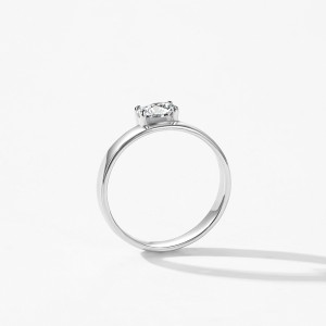 925 Sterling Silver Classic Minimalist Oval Zircon Solitaire Ring 70200366