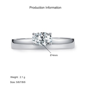 925 Sterling Silver Classic Minimalist Oval Zircon Solitaire Ring 70200366
