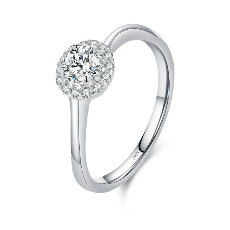 925 Sterling Silver Halo Zircon Engagement Ring 70200367