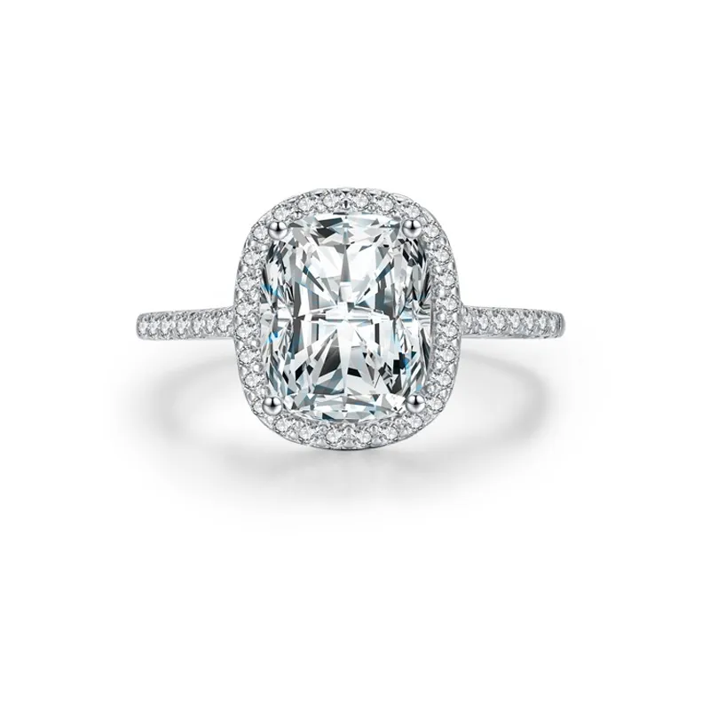 925 Sterling Silver 3 CT Cushion Cut Zircon Halo Ring 70200368