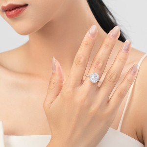 925 Sterling Silver 3 CT Cushion Cut Zircon Halo Ring 70200368