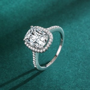 925 Sterling Silver 3 CT Cushion Cut Zircon Halo Ring 70200368