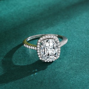 925 Sterling Silver 3 CT Cushion Cut Zircon Halo Ring 70200368