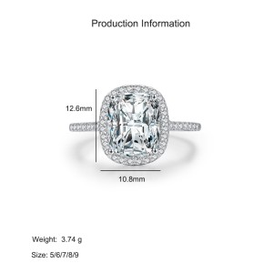 925 Sterling Silver 3 CT Cushion Cut Zircon Halo Ring 70200368