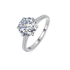 925 Sterling Silver 2 CT Six-Prong Round Zircon Ring 70200369