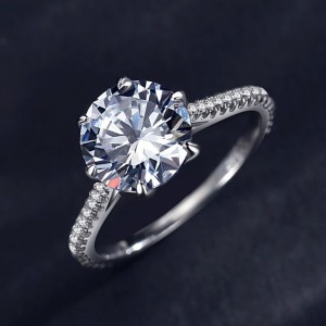 925 Sterling Silver 2 CT Six-Prong Round Zircon Ring 70200369