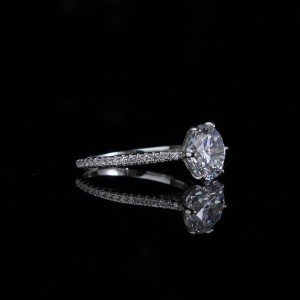 925 Sterling Silver 2 CT Six-Prong Round Zircon Ring 70200369