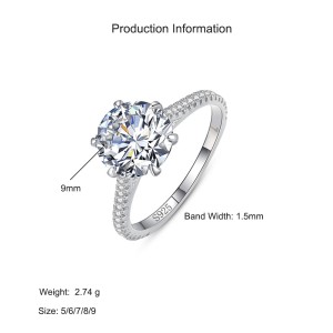 925 Sterling Silver 2 CT Six-Prong Round Zircon Ring 70200369