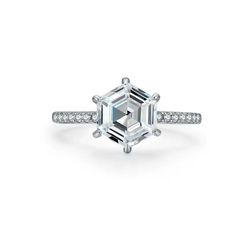 925 Sterling Silver Hexagon Cut Geometric Zircon Ring 70200371