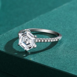 925 Sterling Silver Hexagon Cut Geometric Zircon Ring 70200371