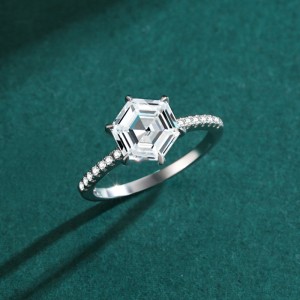 925 Sterling Silver Hexagon Cut Geometric Zircon Ring 70200371