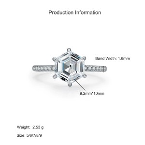 925 Sterling Silver Hexagon Cut Geometric Zircon Ring 70200371