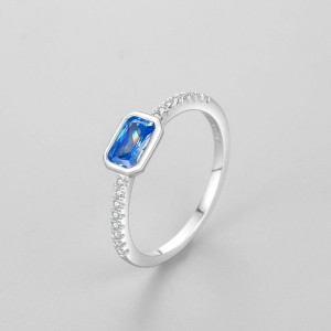 925 Sterling Silver Emerald Cut Blue Zircon Ring 70200372 925 Sterling Silver Emerald Cut Blue Zircon Ring 70200372