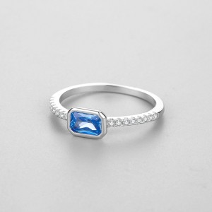 925 Sterling Silver Emerald Cut Blue Zircon Ring 70200372 925 Sterling Silver Emerald Cut Blue Zircon Ring 70200372