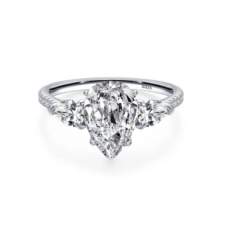 925 Sterling Silver Pear Cut Teardrop Zircon Ring 70200373