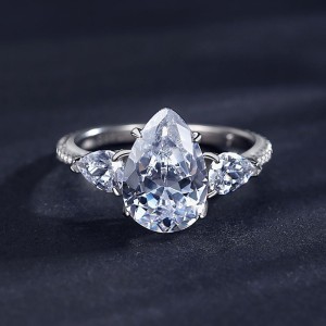 925 Sterling Silver Pear Cut Teardrop Zircon Ring 70200373