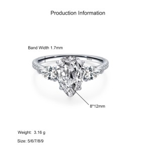 925 Sterling Silver Pear Cut Teardrop Zircon Ring 70200373