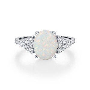 925 Sterling Silver Oval Created Opal Ring 70200375