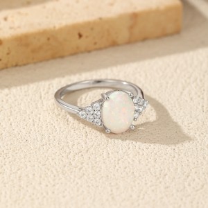 925 Sterling Silver Oval Created Opal Ring 70200375