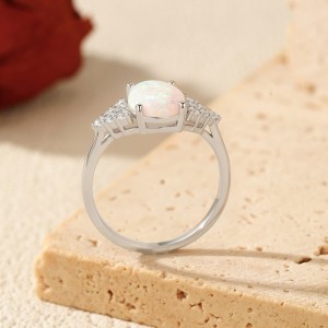 925 Sterling Silver Oval Created Opal Ring 70200375