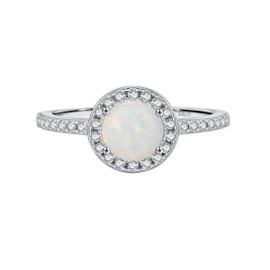 925 Sterling Silver Round Created Opal Halo Ring 70200377