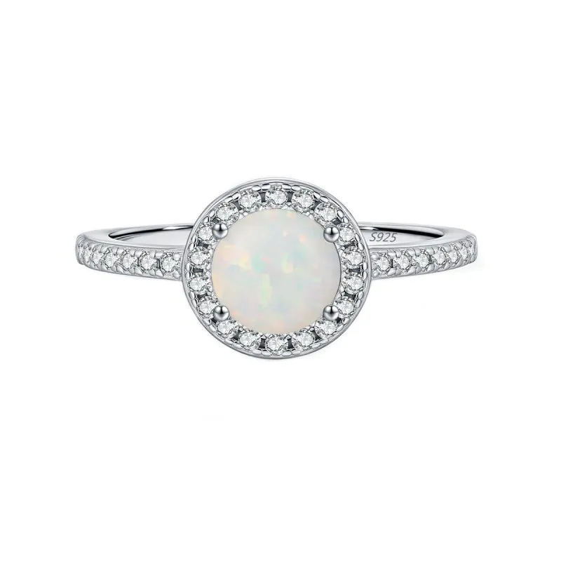 925 Sterling Silver Round Created Opal Halo Ring 70200377