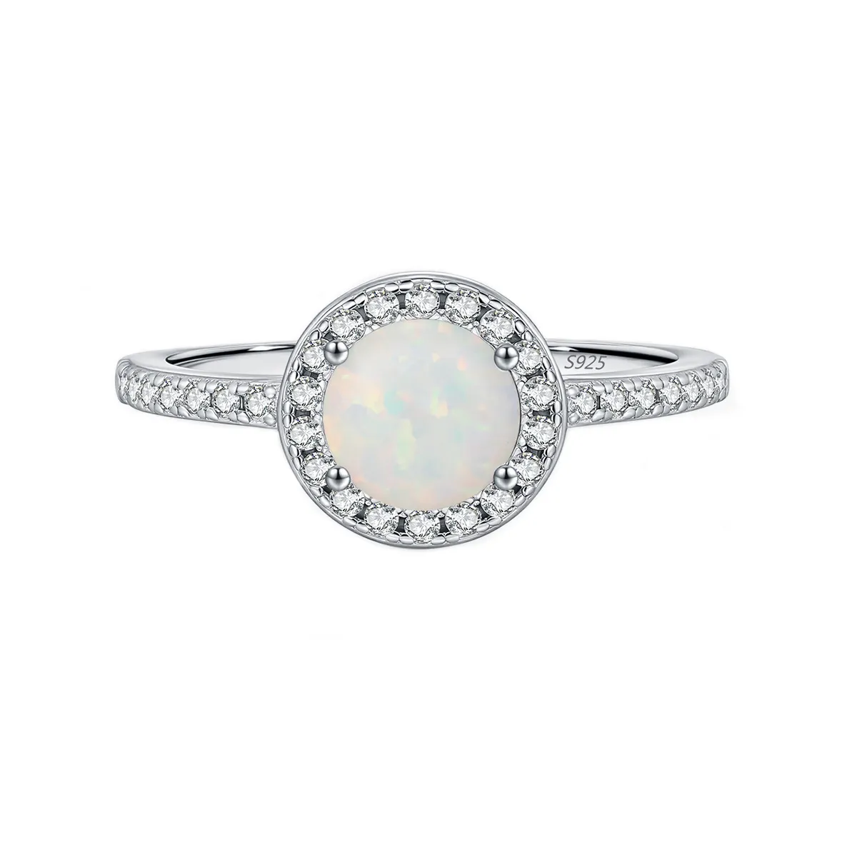 925 Sterling Silver Round Created Opal Halo Ring 70200377