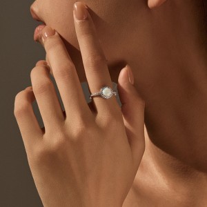 925 Sterling Silver Round Created Opal Halo Ring 70200377