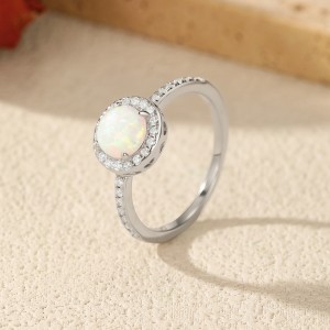 925 Sterling Silver Round Created Opal Halo Ring 70200377