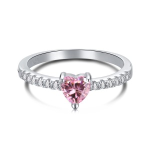 925 Sterling Silver Zirconia Pink Heart Rings 70300022 925 Sterling Silver Zirconia Pink Heart Rings 70300022