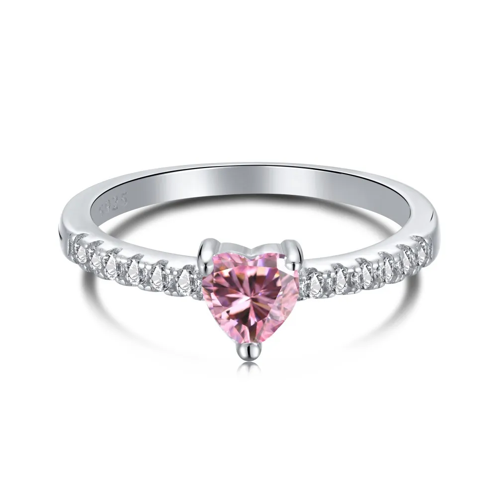 925 Sterling Silver Zirconia Pink Heart Rings 70300022 925 Sterling Silver Zirconia Pink Heart Rings 70300022