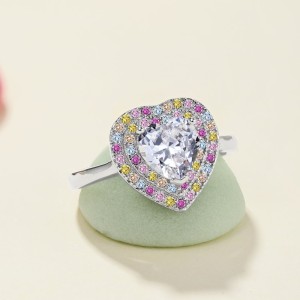 Rainbow Zirconia Heart Wedding Party Ring 70300030