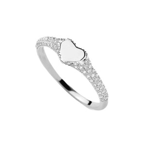 925 Sterling Silver Pave CZ Heart Signet Statement Ring 70300093 925 Sterling Silver Pave CZ Heart Signet Statement Ring 70300093