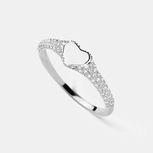 925 Sterling Silver Pave CZ Heart Signet Statement Ring 70300093 925 Sterling Silver Pave CZ Heart Signet Statement Ring 70300093