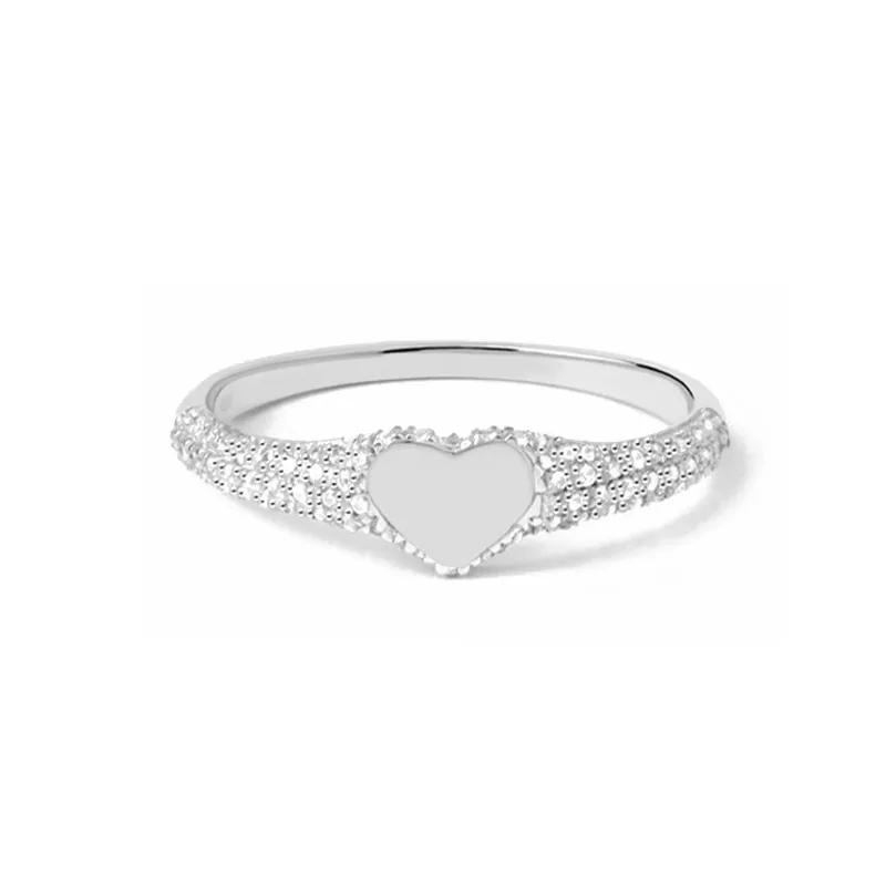 925 Sterling Silver Pave CZ Heart Signet Statement Ring 70300093 925 Sterling Silver Pave CZ Heart Signet Statement Ring 70300093