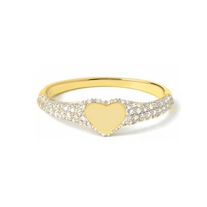 925 Sterling Silver Pave CZ Heart Signet Statement Ring 70300093 925 Sterling Silver Pave CZ Heart Signet Statement Ring 70300093