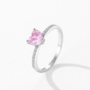 925 Sterling Silver Romantic Pink Heart CZ Ring 70300095