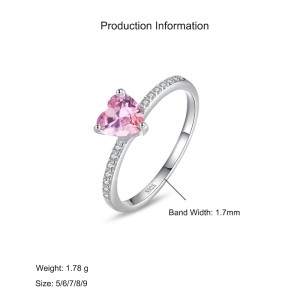 925 Sterling Silver Romantic Pink Heart CZ Ring 70300095